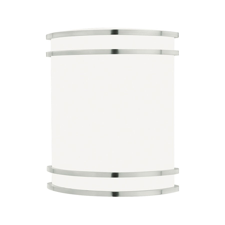Atlas Lighting Parallel 8.5in 1-Light Wall Lamp | Modern Brushed Nickel and White Glass | Bathroom Vanity | 8.5 x 4 x 10.63 in | Model WL11396-NK