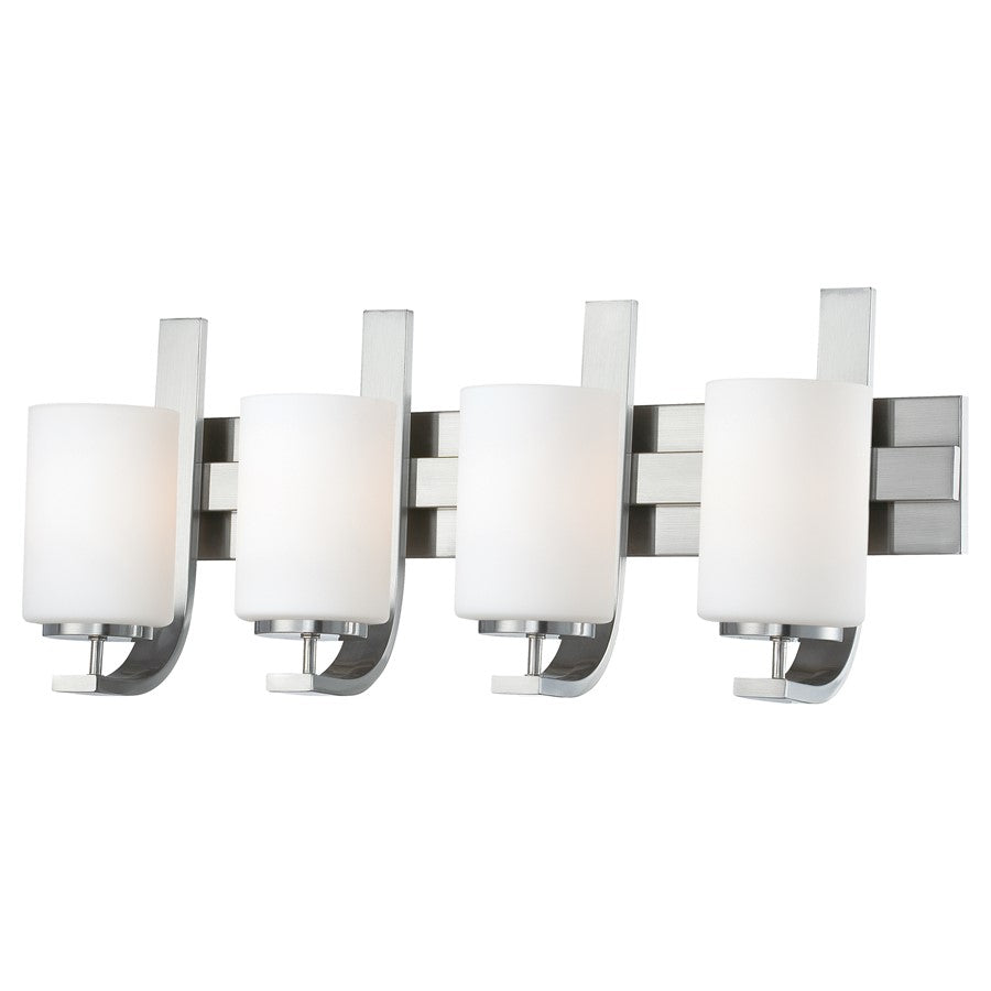 Atlas Lighting Pendenza 27in 4-Light Vanity Light | Transitional Brushed Nickel and White Frosted Glass | Bathroom Vanity | Model WL11406-NK