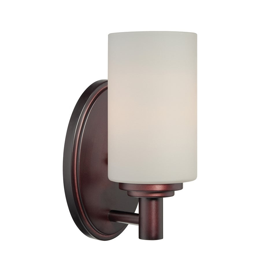 Atlas Lighting Pittman 9in 1-Light Wall Sconce | Transitional Sienna Bronze and White Frosted Glass | Bathroom & Hallway | Model WL11411-BZ