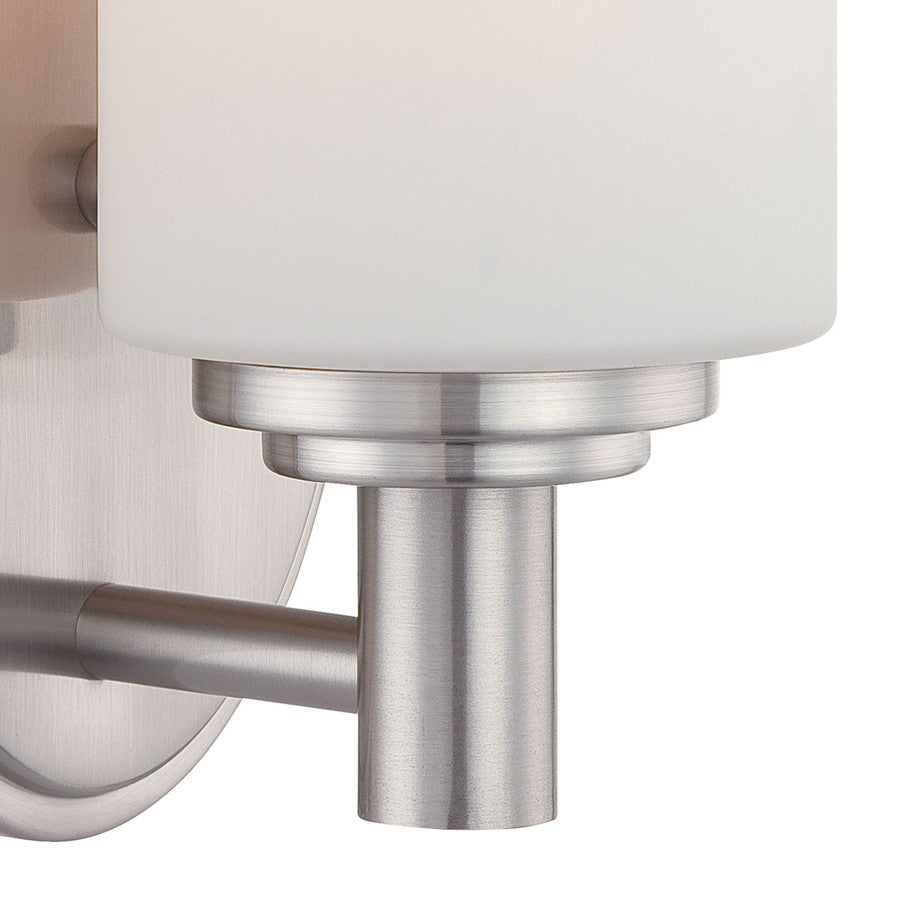Atlas Lighting Pittman 9in 1-Light Wall Sconce | Transitional Brushed Nickel and White Frosted Glass | Bathroom & Hallway Accent | Model WL11411-NK