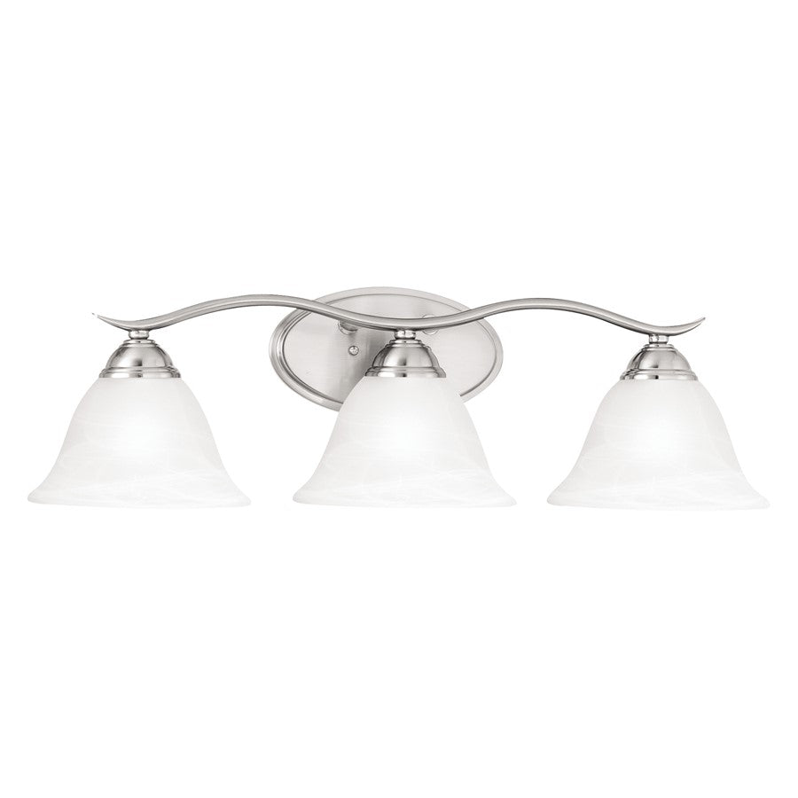 Atlas Lighting Prestige 26.5in 3-Light Vanity Light | Traditional Brushed Nickel and White Alabaster Glass | Bathroom Vanity | Model WL11413-NK