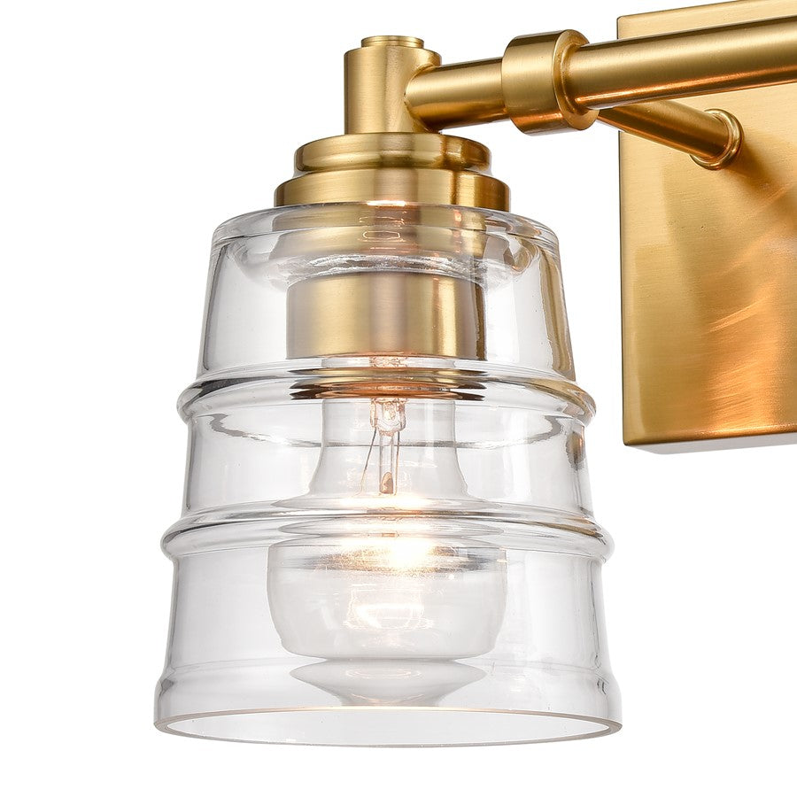 Atlas Lighting Pulsate 13in 2-Light Vanity Light | Transitional Satin Brass and Clear Glass | Bathroom Vanity | 13 x 6.5 x 7.75 in | Model WL11416-BS