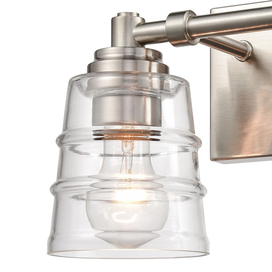 Atlas Pulsate 13in 2-Light Vanity Light | Transitional Satin Nickel and Clear Glass | Bathroom Vanity & Powder Room | Model WL11416-NK