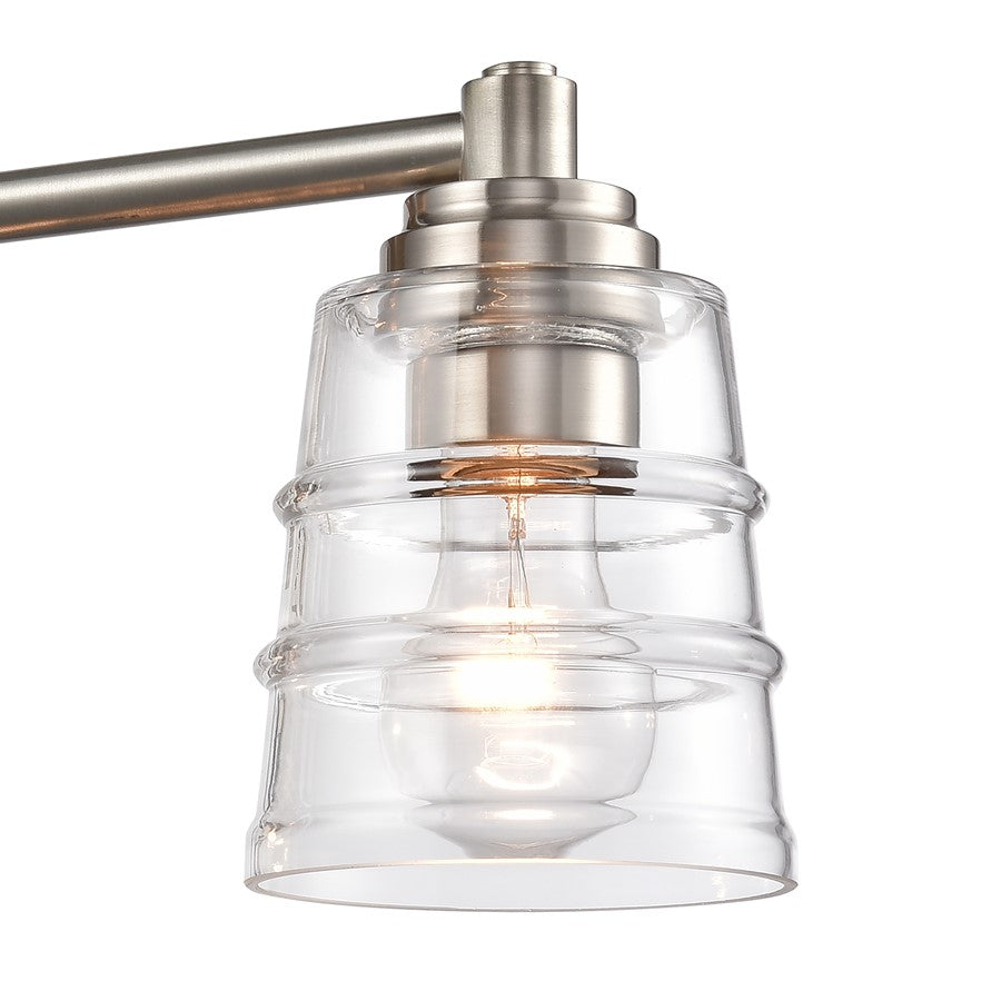 Atlas Pulsate 30in 4-Light Vanity Light | Transitional Satin Nickel and Clear Glass | Bathroom Vanity & Powder Room | Model WL11417-NK