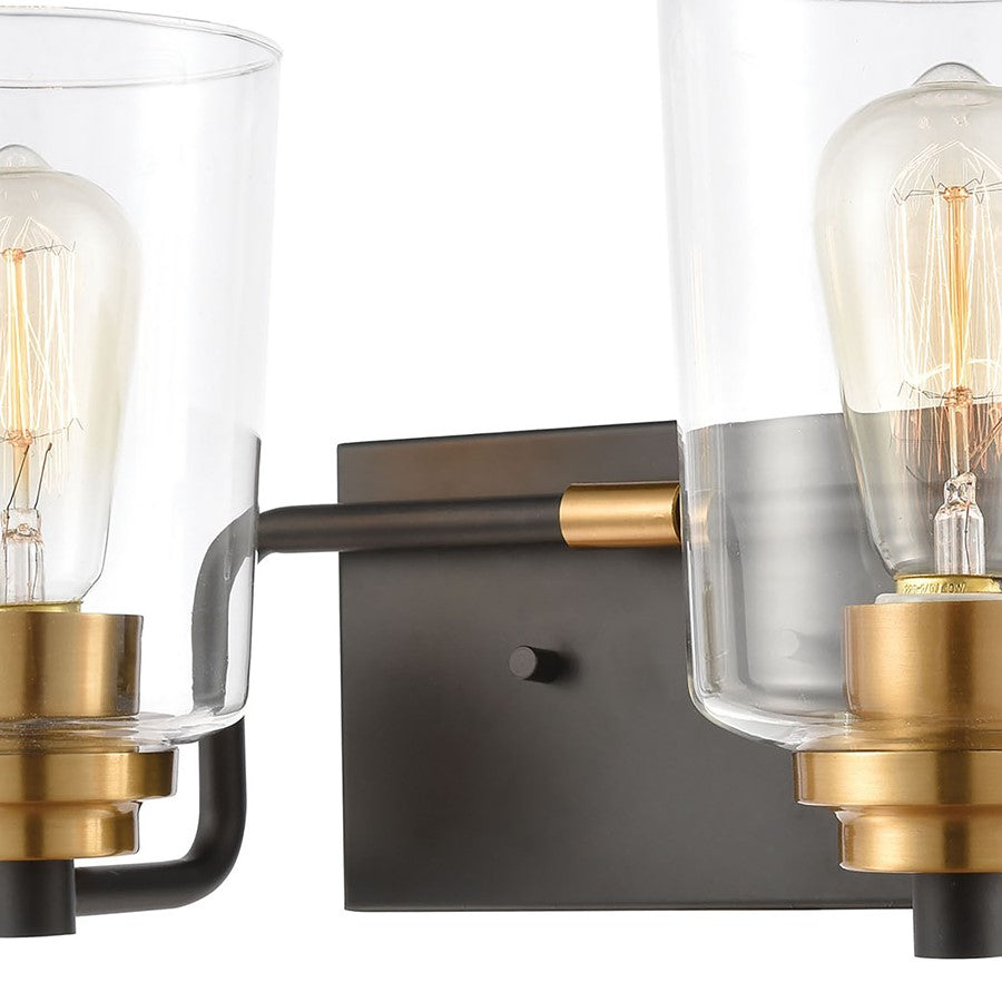 Atlas Lighting Robins 14in 2-Light Vanity Light | Transitional Matte Black and Brushed Brass with Clear Glass | Bathroom Vanity | Model WL11428-BK