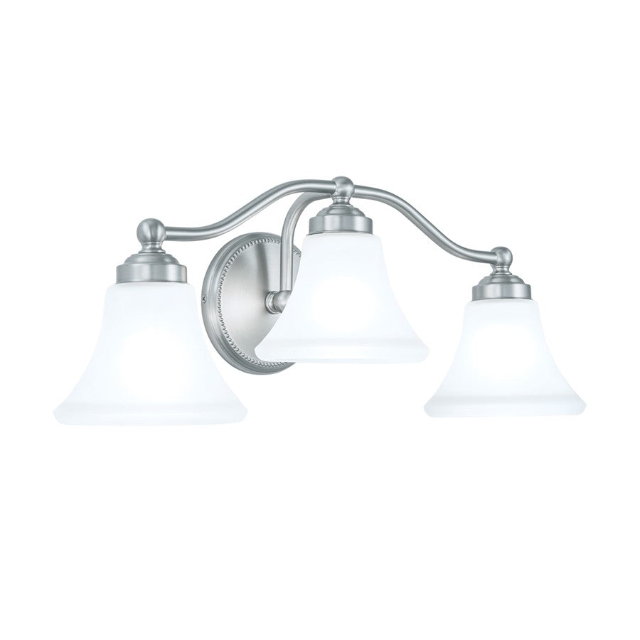 Atlas Lighting Soleil 22in 3-Light Vanity Light | Traditional Brushed Nickel and White Glass | Bathroom Vanity | 22 x 22 x 9 in | Model WL11442-NK