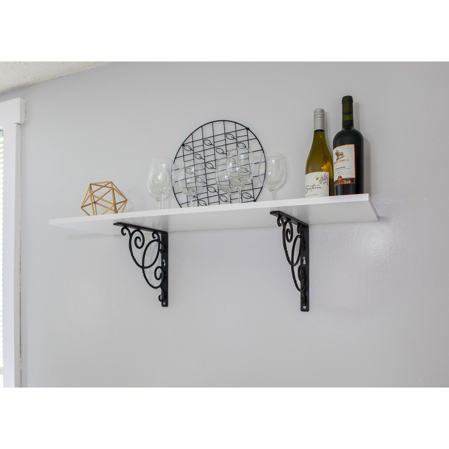 ACHLA Scroll Shelf Bracket Pair | Traditional Wrought Iron Black Powder Coat | Kitchen & Living Room Wall Shelf Support | Model B-21