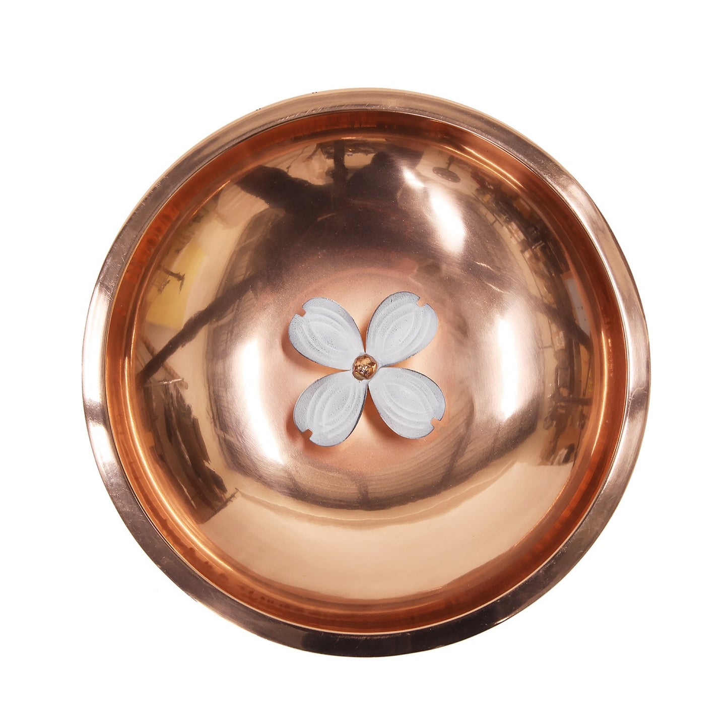 ACHLA Dogwood Birdbath with Stake | Copper Plated Stainless Steel and Wrought Iron | Garden & Patio Water Feature | 12 x 12 x 40 in | Model BB-08-S