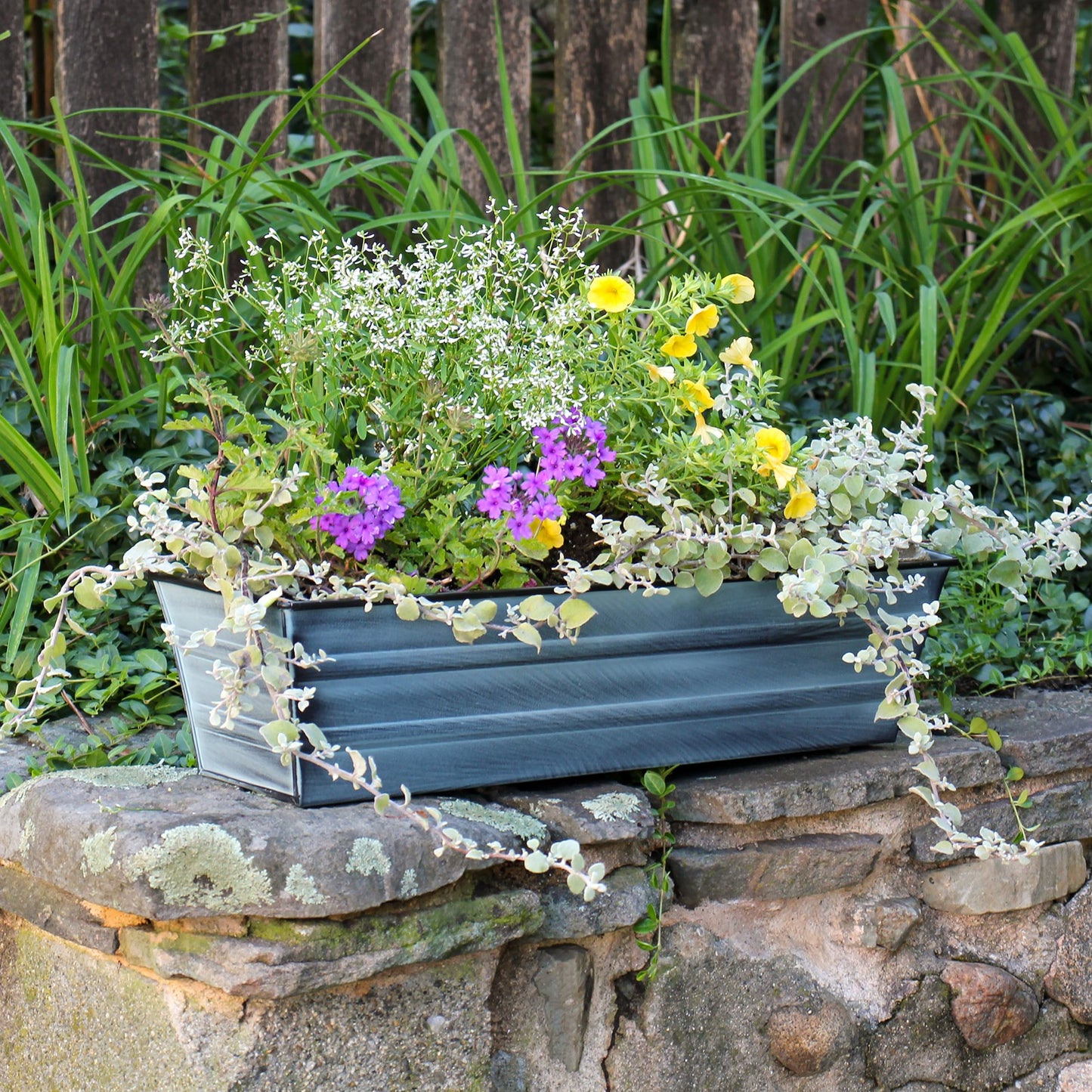ACHLA Galvanized Steel Flower Box Planter Small | Classic Rectangular Nantucket Blue | Window Box & Balcony Container Garden | Model C-08NB