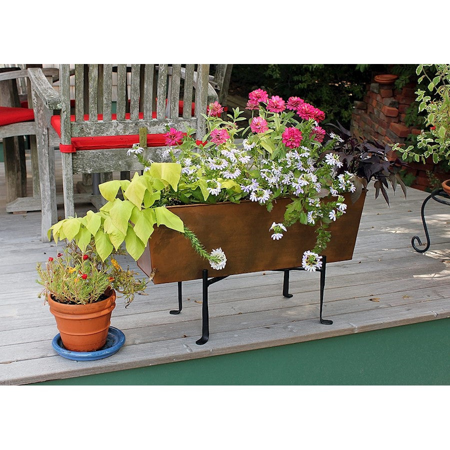 ACHLA Flower Box with Folding Stand | Copper Plated Galvanized Steel and Black Wrought Iron | Deck, Patio & Balcony Planter | 23.25 x | Model C-09C-S1