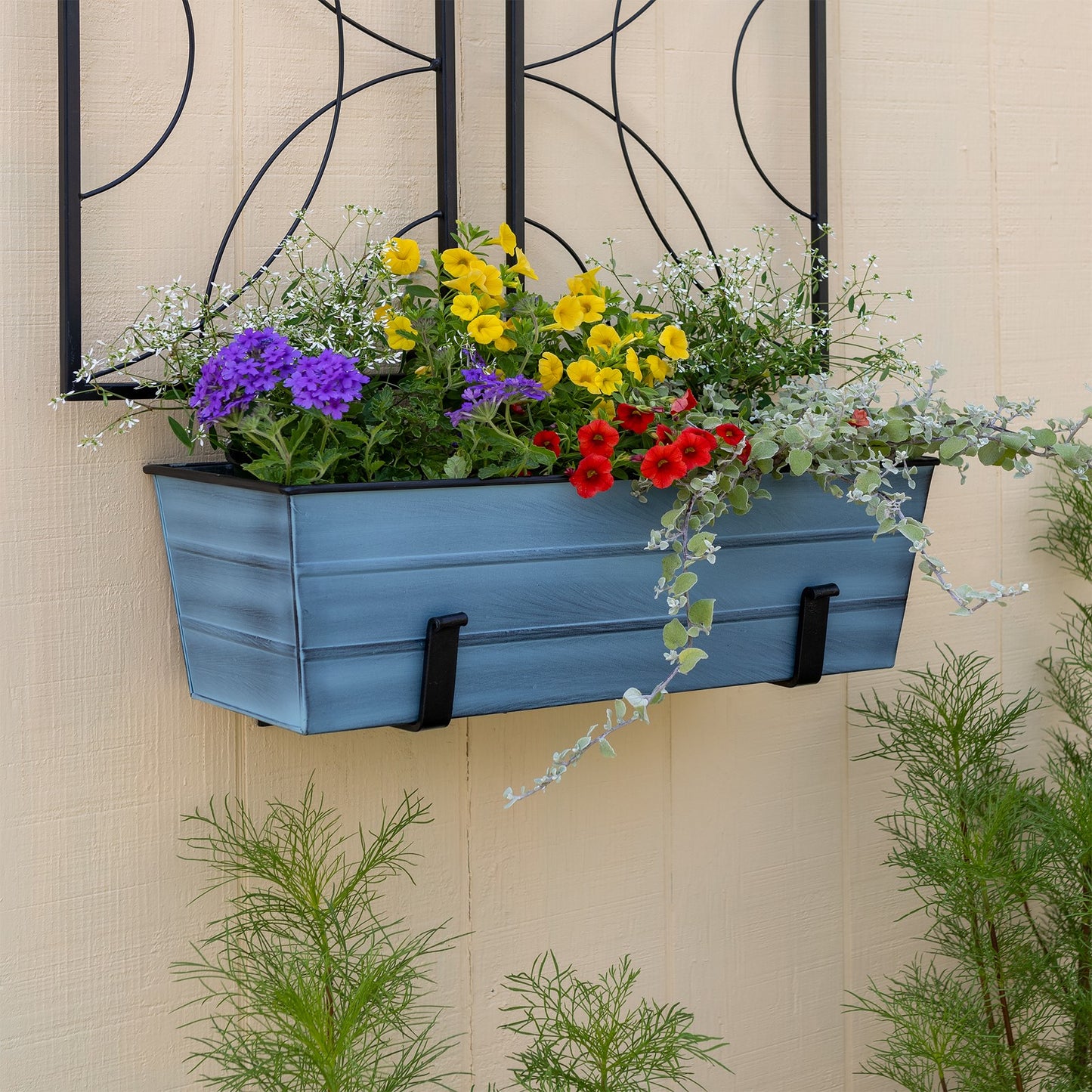 ACHLA Galvanized Steel Flower Box Planter Medium 24in | Classic Windowbox Nantucket Blue | Balcony & Entryway Container Garden | Model C-20NB