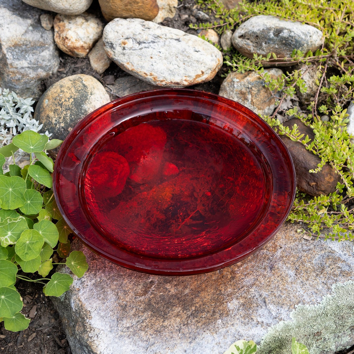 ACHLA Crackle Glass Bowl Red 12in Decorative Bowl | Crackled Glass Art | Garden & Patio Accent | 12.5 x 3 in | Model CGB-09R
