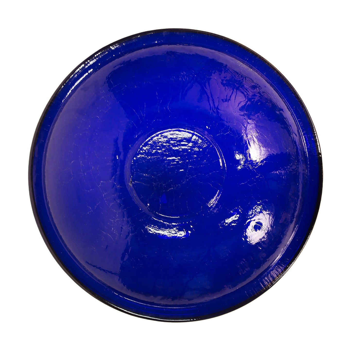 ACHLA 14in Cobalt Blue Crackle Glass Decorative Bowl | Handcrafted Art Glass | Patio & Garden Accent | 13.75 x 13.75 x 2.5 in | Model CGB-14CB
