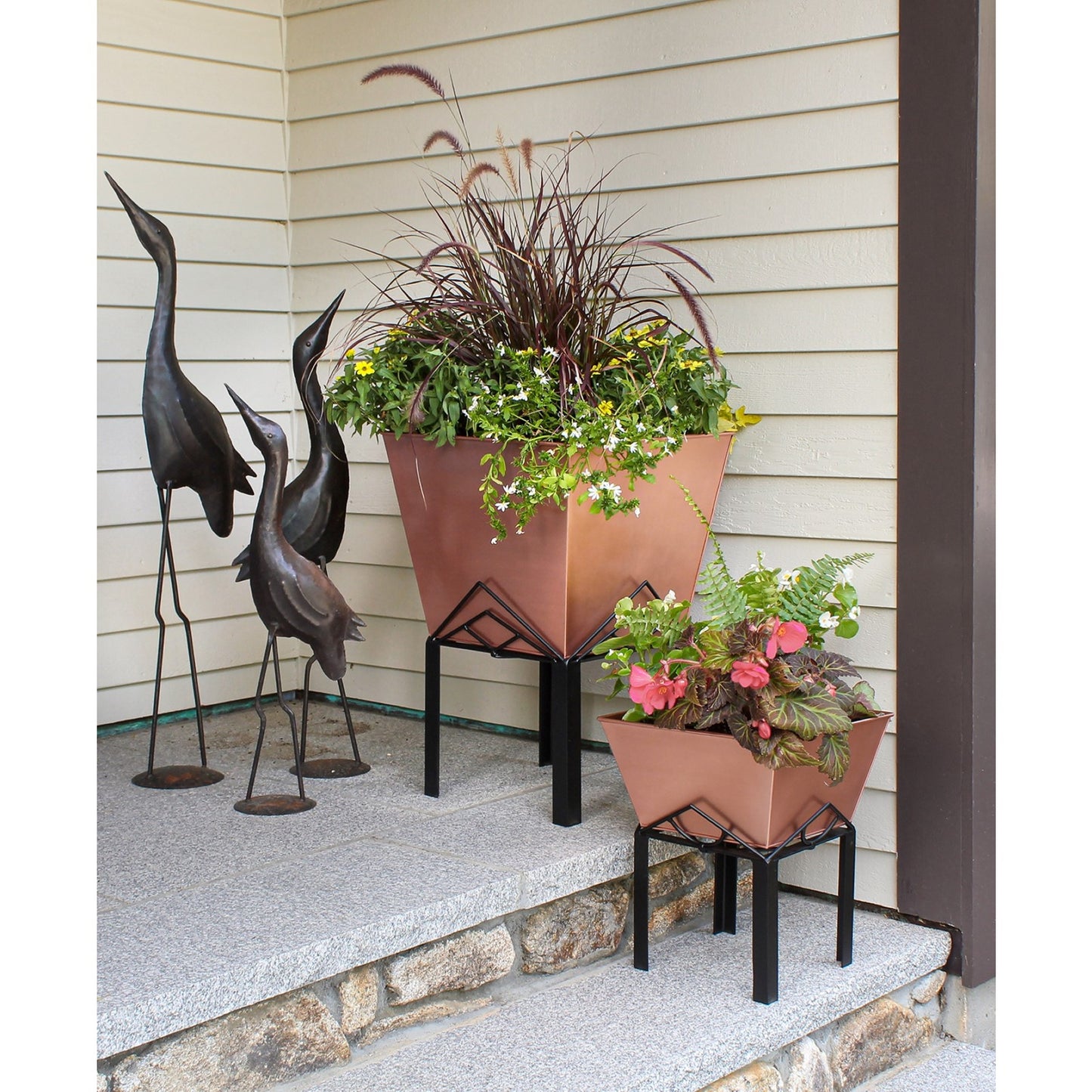 ACHLA Marion II 23in Planter with Flower Box | Prairie-Style Copper Plated Wrought Iron | Indoor & Outdoor Porch & Patio | Model FBC-51-12C