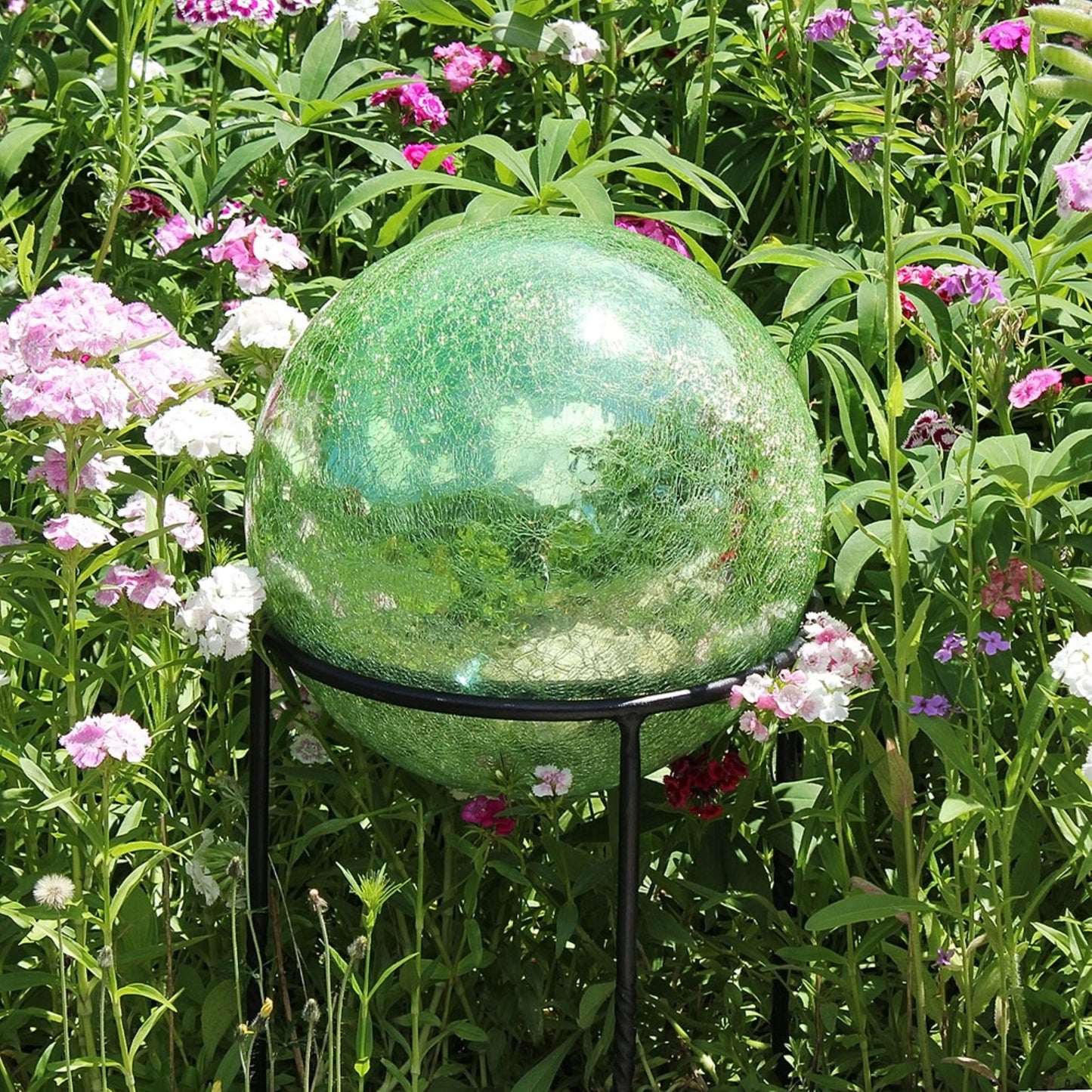 ACHLA 12in Light Green Crackle Gazing Globe | Hand-Blown Glass Garden Sphere | Patio & Yard Decor Accent | 12 x 12 x 14 in | Model G12-LG-C