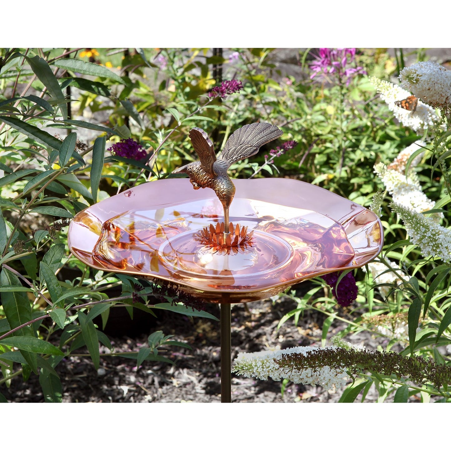 ACHLA Hummingbird Birdbath with Stand | Polished Brass and Copper | Garden & Patio Accent | 13.25 x 13.25 x 7 in | Model HBBB-01-S