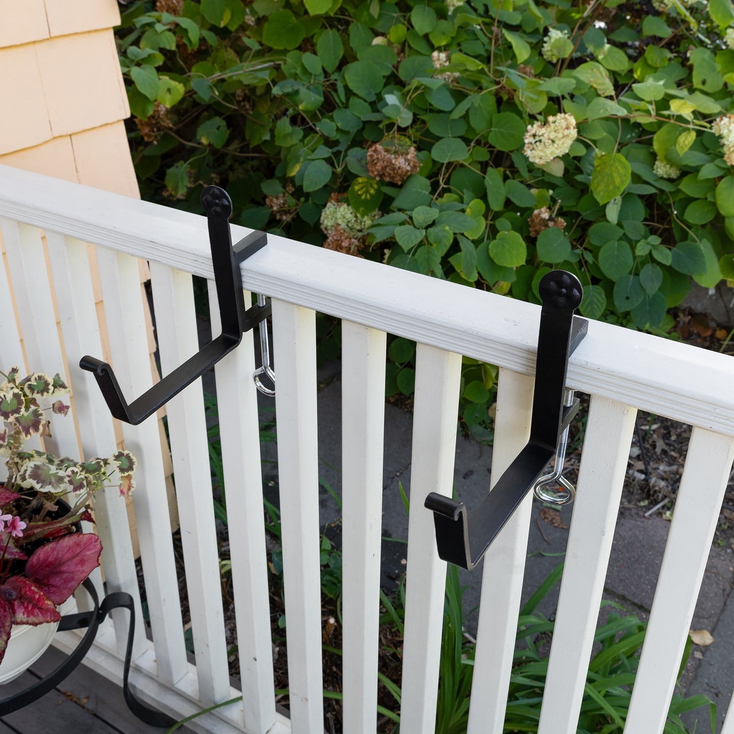 ACHLA Clamp-On 6in Flower Box Bracket | Black Powdercoat Wrought Iron | Deck Railing & Window Box Planter Support | 9 x 1 x 9 in | Model SFB-01C