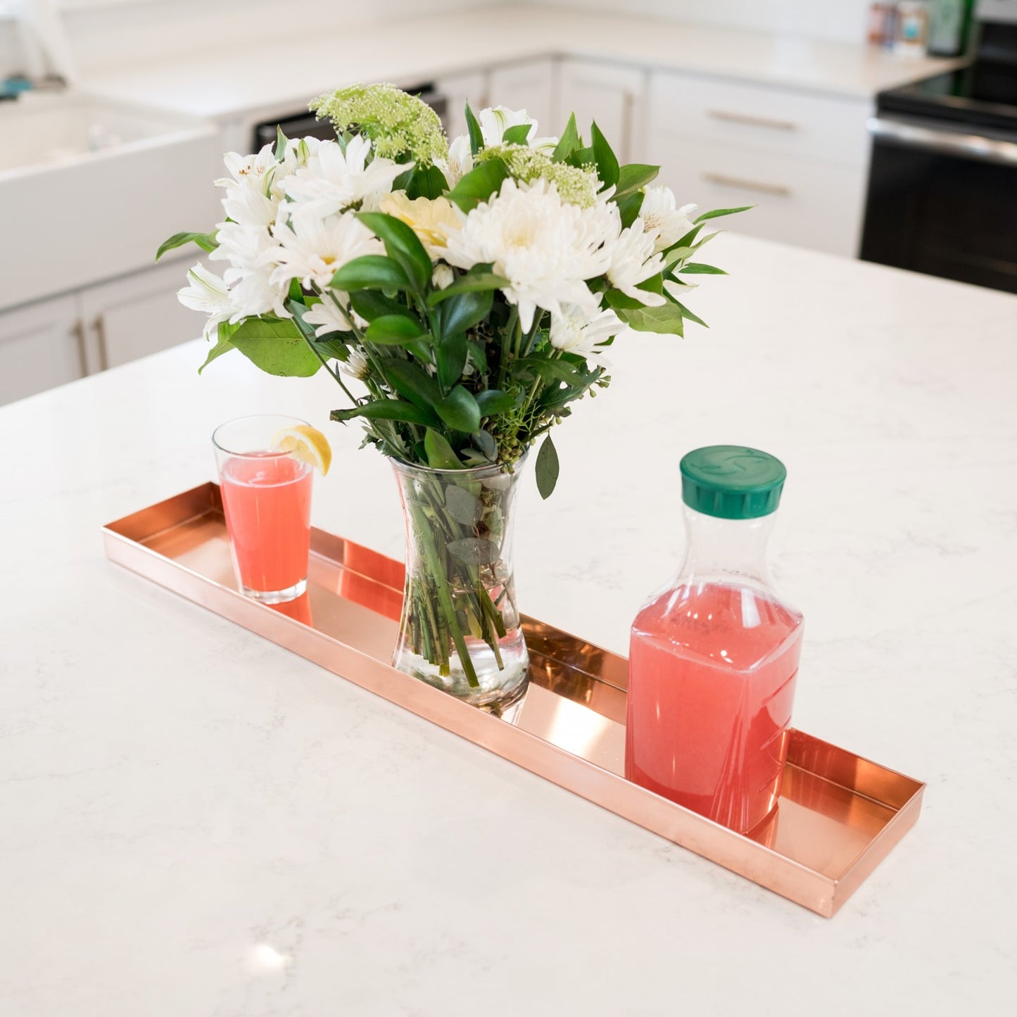 ACHLA Long Tray 29in | Copper-Plated Stainless Steel | Plant Pot Grouping & Table Protection | 29 x 5 x 2 in | Model TRY-C29