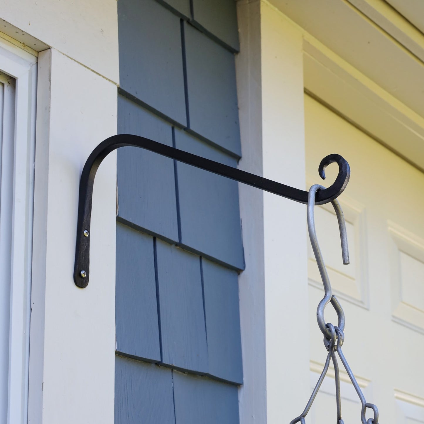 ACHLA 12in Angled Upcurled Bracket 2-Pack | Black Powdercoat Wrought Iron | Outdoor Wall Hook for Lanterns, Planters & Bird Feeders | Model TSH-08-2