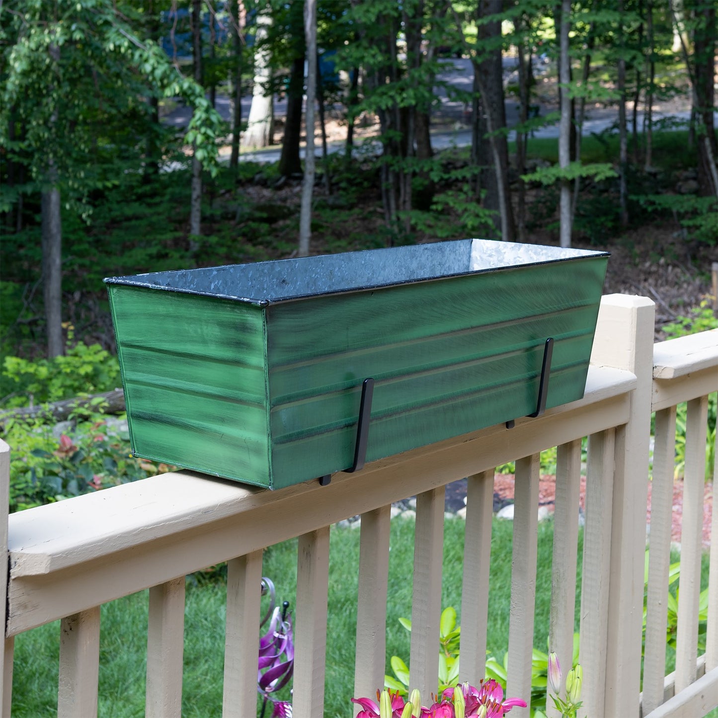 ACHLA Williamsburg 36in Large Galvanized Tin Window Box | Verdigris Green Patina Powder Coated | Patio & Porch Window Planters | Model VFB-06