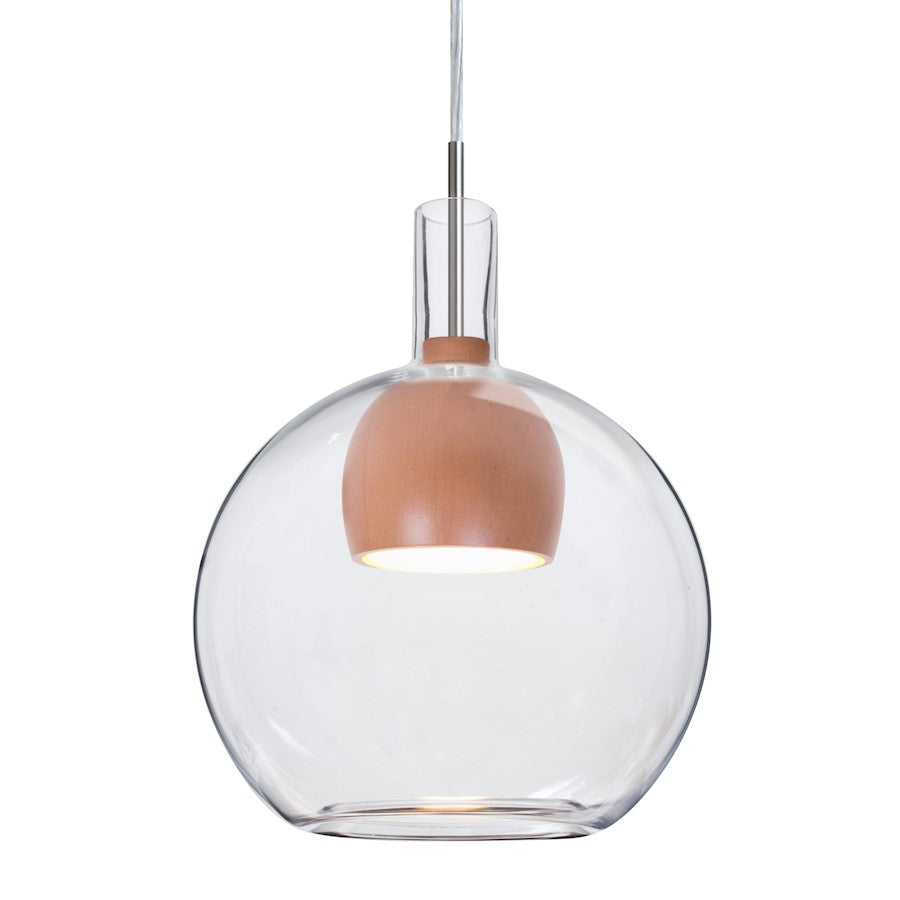 Besa Lighting Benji 9in 1-Light LED Cord Pendant | Contemporary Satin Nickel and Clear Glass Wood | Kitchen Island | Model 1JT-BENJICLMD-LED-SN