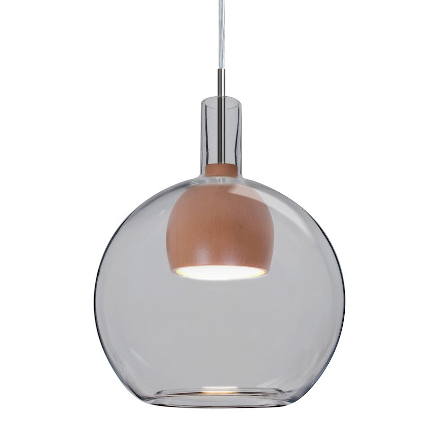 Besa Lighting Benji 9in 1-Light Pendant | Contemporary Satin Nickel and Gray Glass Wood | Kitchen Island & Dining Room | Model 1JT-BENJISMMD-LED-SN