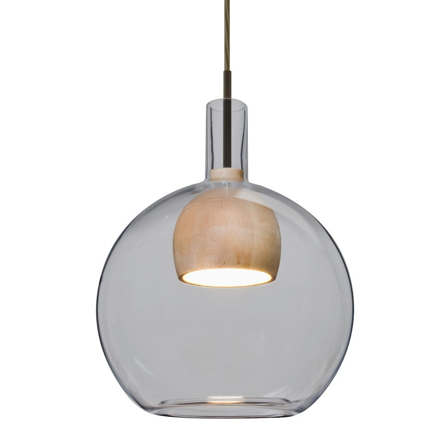 Besa Lighting Benji 9in 1-Light Pendant | Contemporary Bronze and Gray Glass Wood | Kitchen Island & Dining Room | Model 1JT-BENJISMNA-LED-BR