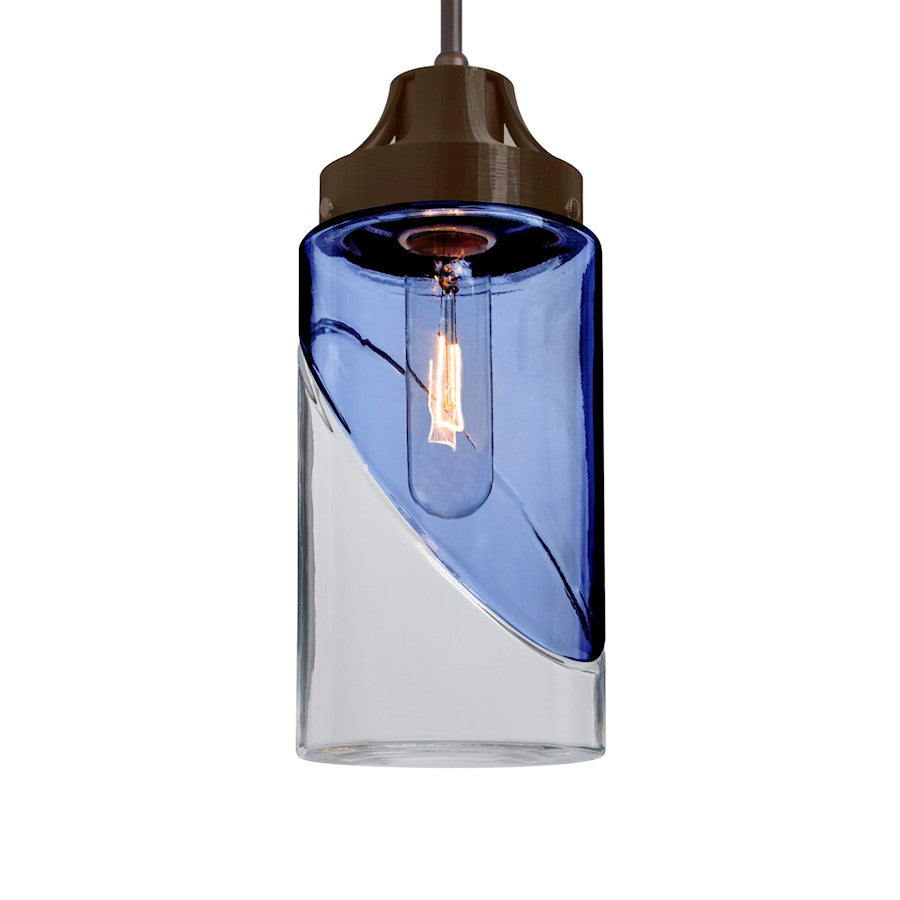 Besa Lighting Blink 4in 1-Light Pendant | Transitional Bronze and Blue Glass | Kitchen Island & Dining Room | 4.38 x 8 in | Model 1JT-BLINKBL-BR