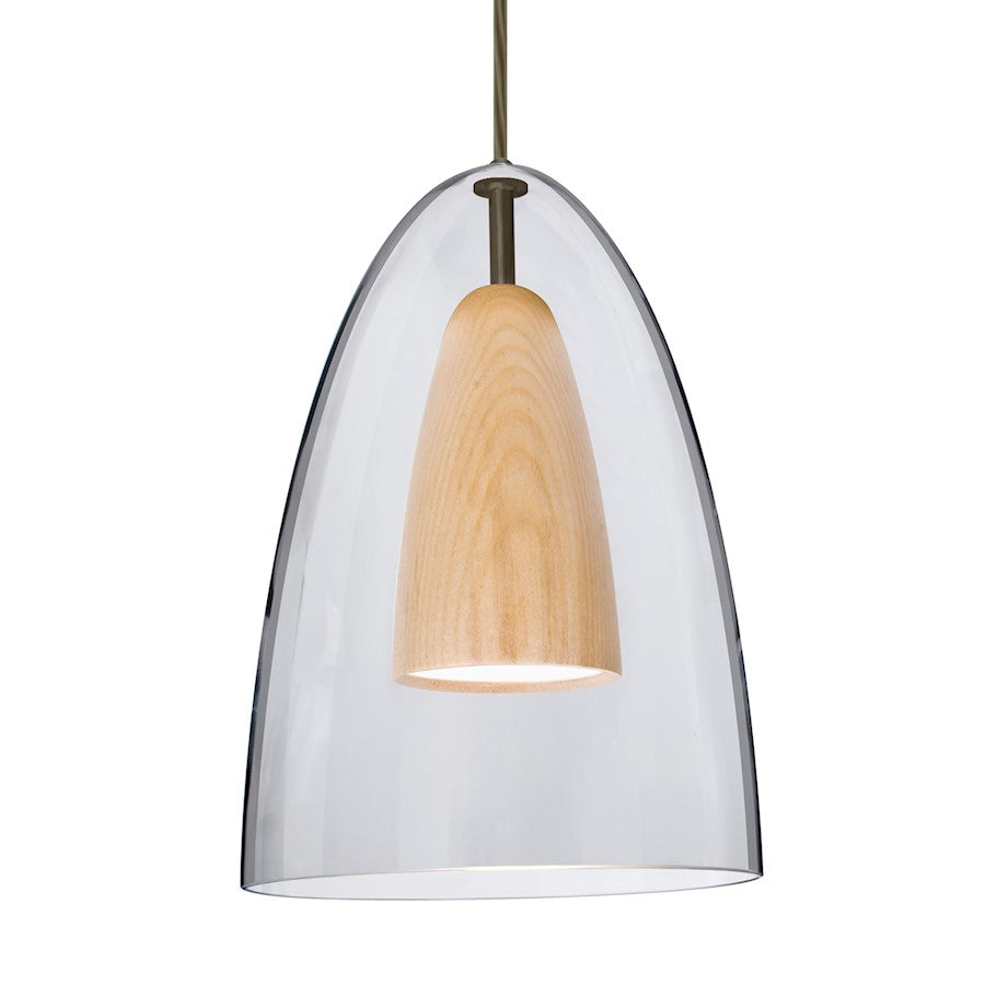 Besa Lighting Dano 9in 1-Light LED Pendant | Contemporary Brushed Bronze and Clear Glass Wood | Kitchen Island & Dining | Model 1JT-DANOCLNA-LED-BR