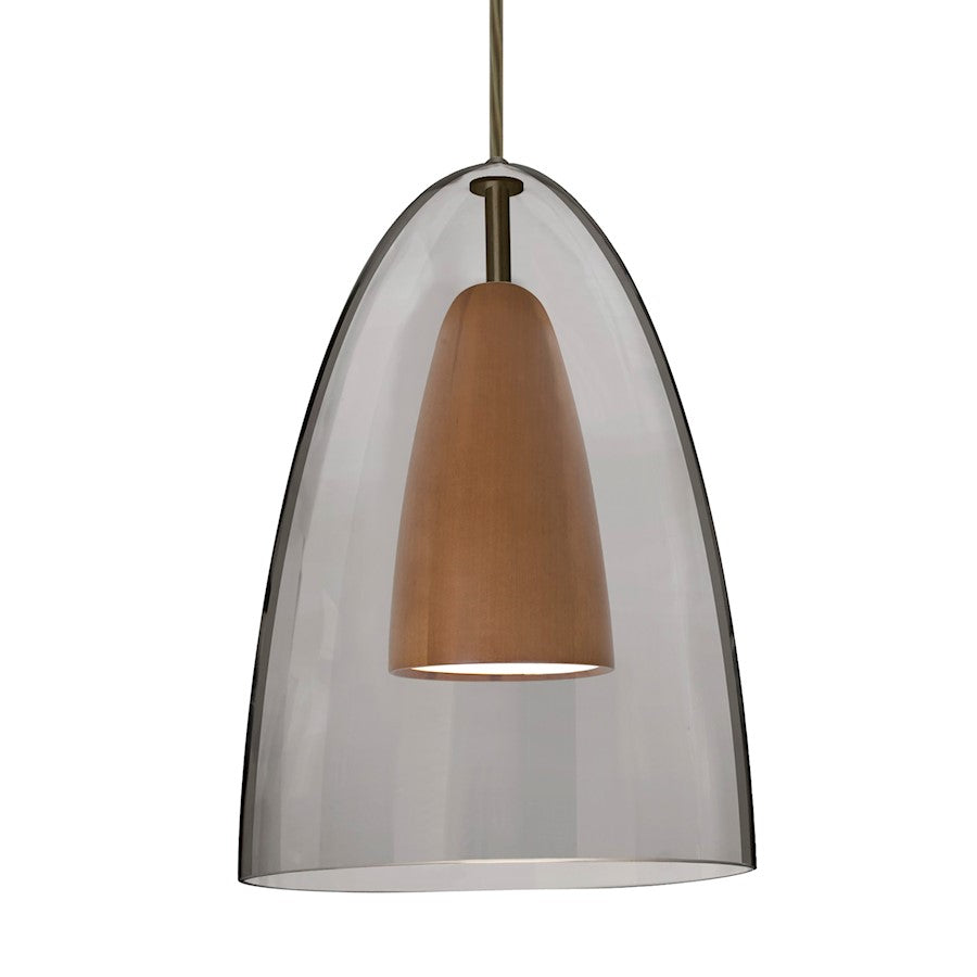 Besa Lighting Dano 9in 1-Light LED Pendant | Contemporary Brushed Bronze and Gray Glass Wood | Kitchen Island & Dining | Model 1JT-DANOSMMD-LED-BR