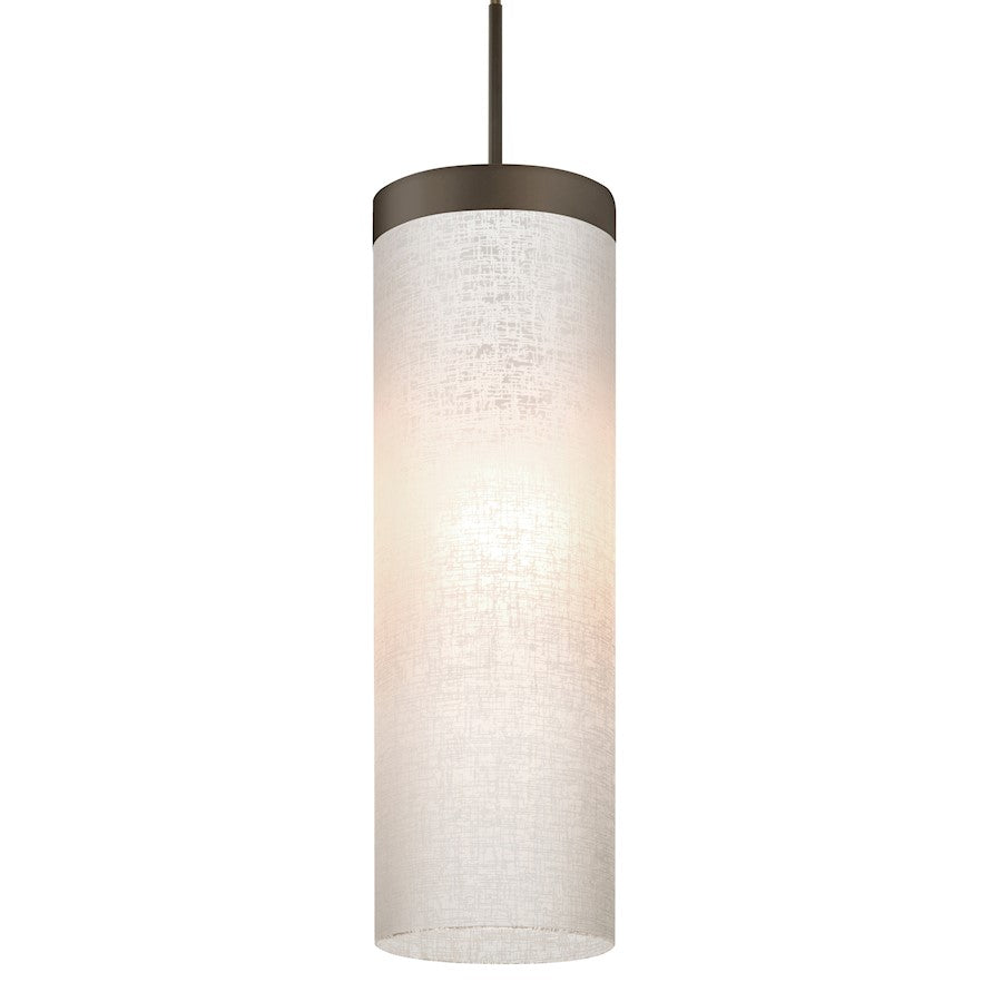 Besa Lighting Friz 5in 1-Light LED Pendant | Contemporary Bronze and White Linen Glass | Kitchen Island & Dining Room | Model 1JT-FRIZLN-LED-BR