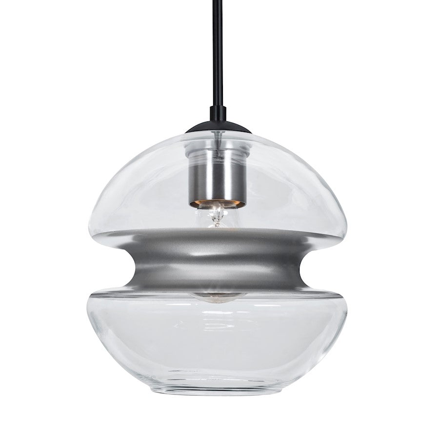 Besa Lighting Hula 8 8in 1-Light Pendant | Contemporary Black and Silver Glass | Kitchen Island & Dining Room | 8 x 8 x 7.75 in | Model 1JT-HULA8SL-BK