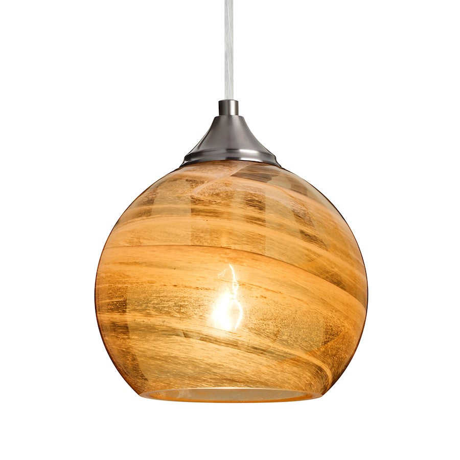 Besa Lighting Jilly 6in 1-Light Pendant | Contemporary Satin Nickel and Amber Glass | Kitchen Island & Dining Room | Model 1JT-JILLYAM-SN