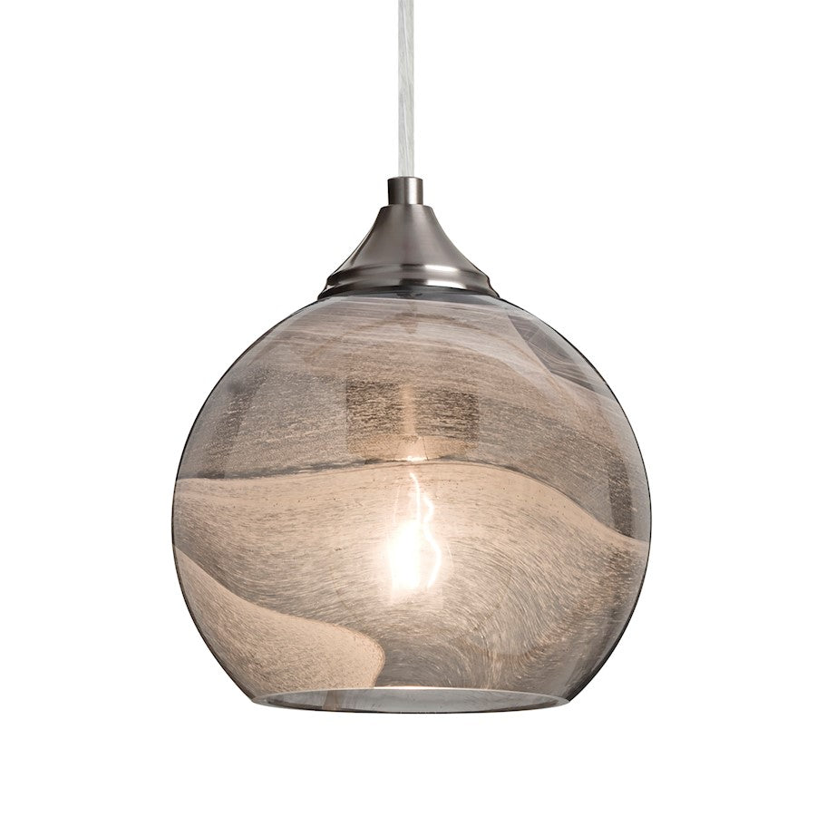 Besa Lighting Jilly 6in 1-Light Pendant | Contemporary Satin Nickel and Gray Glass | Kitchen Island & Dining Room | 6.5 x 6 in | Model 1JT-JILLYSM-SN