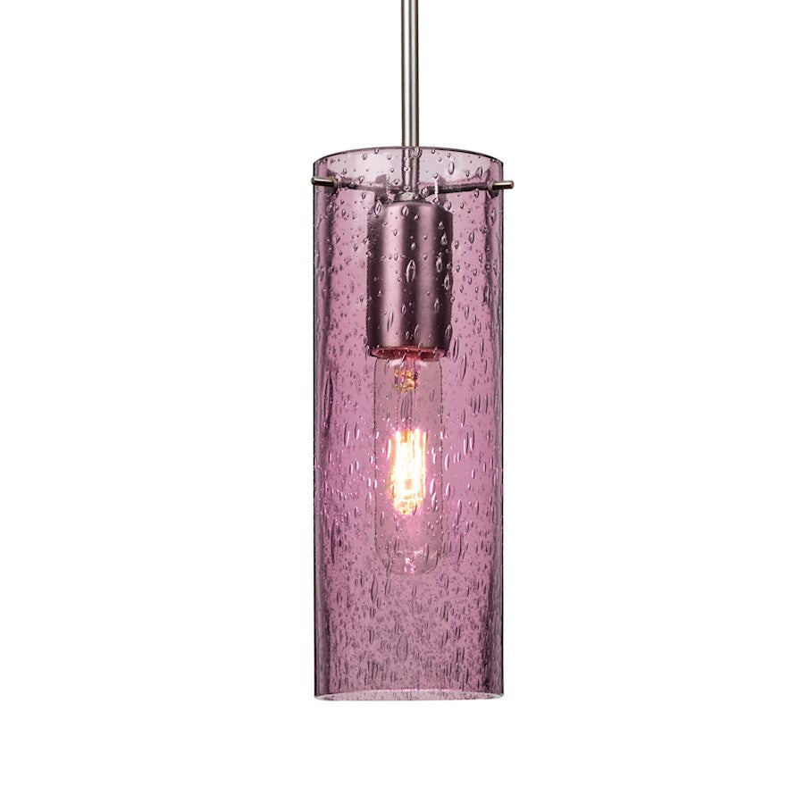 Besa Lighting Juni 10 10in 1-Light Cord Pendant | Transitional Satin Nickel and Purple Glass | Kitchen Island & Dining Room | Model 1JT-JUNI10PL-SN
