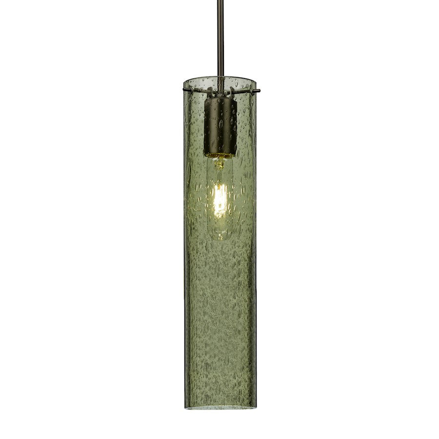 Besa Lighting Juni 16 1-Light Pendant | Brushed Bronze and Green Glass | Kitchen Island & Dining Room | 3.5 x 16 in | Model 1JT-JUNI16MS-BR