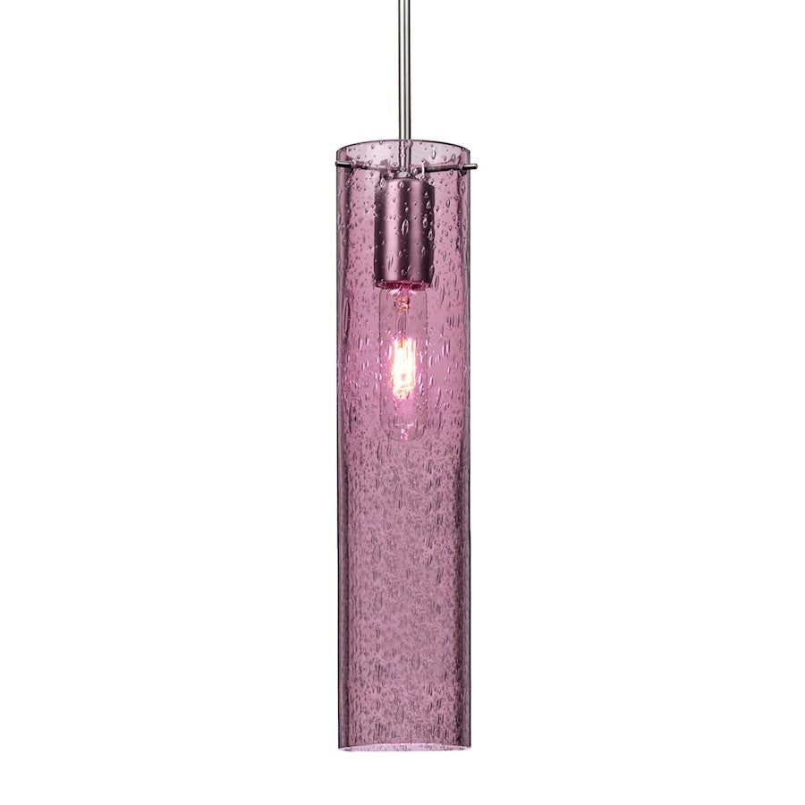 Besa Lighting Juni 16 1-Light Pendant | Satin Nickel and Purple Glass | Kitchen Island & Dining Room | 3.5 x 16 in | Model 1JT-JUNI16PL-SN