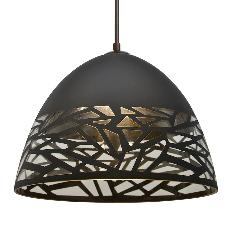 Besa Lighting Kiev 12in 1-Light Pendant | Contemporary Bronze and Black Glass | Kitchen Island & Dining Room | 12 x 8 in | Model 1JT-KIEVBK-BR