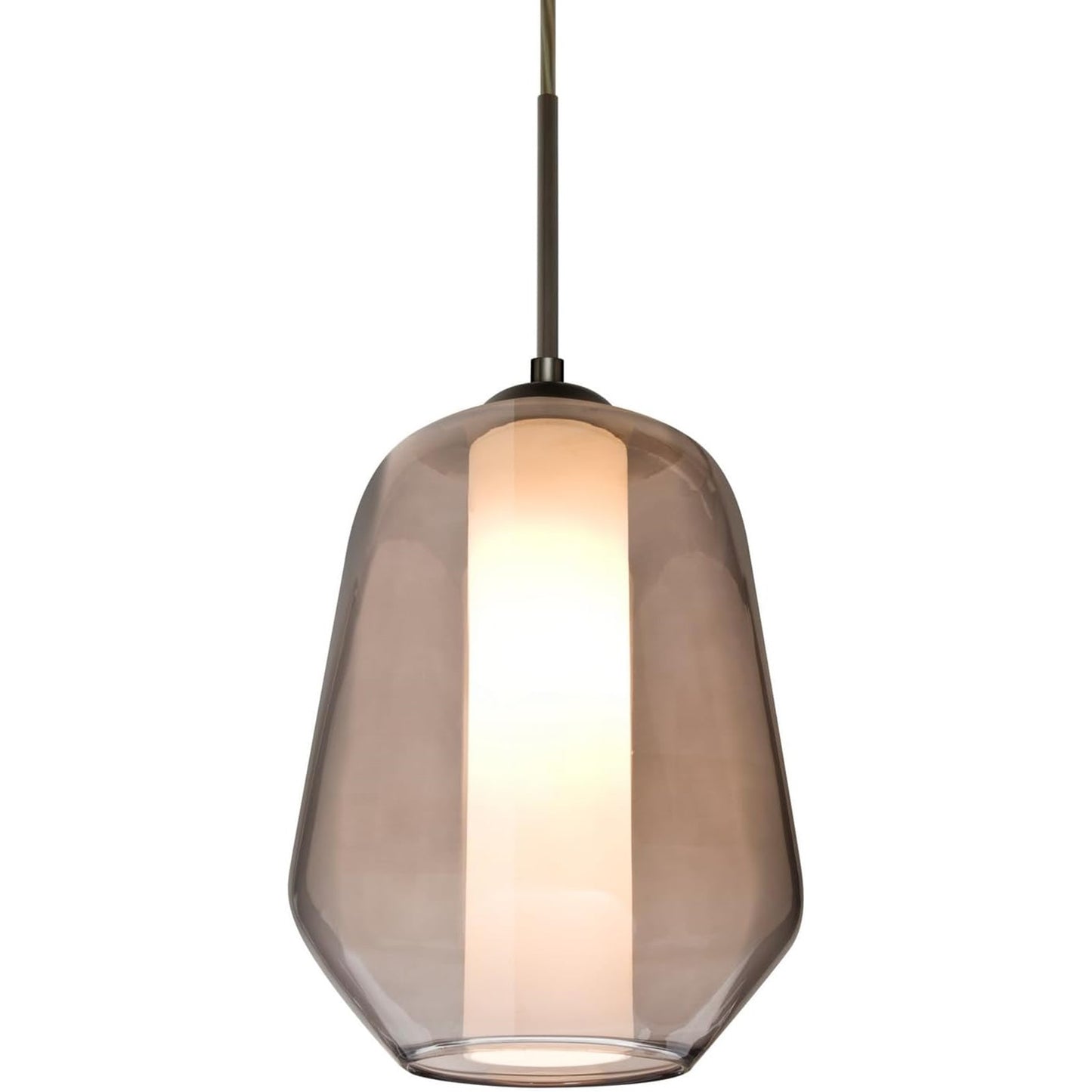 Besa Link 8in 1-Light Pendant | Transitional Bronze and Gray Glass | Kitchen Island & Dining Room | 8 x 8 x 10.5 in | Model 1JT-LINKSM-BR