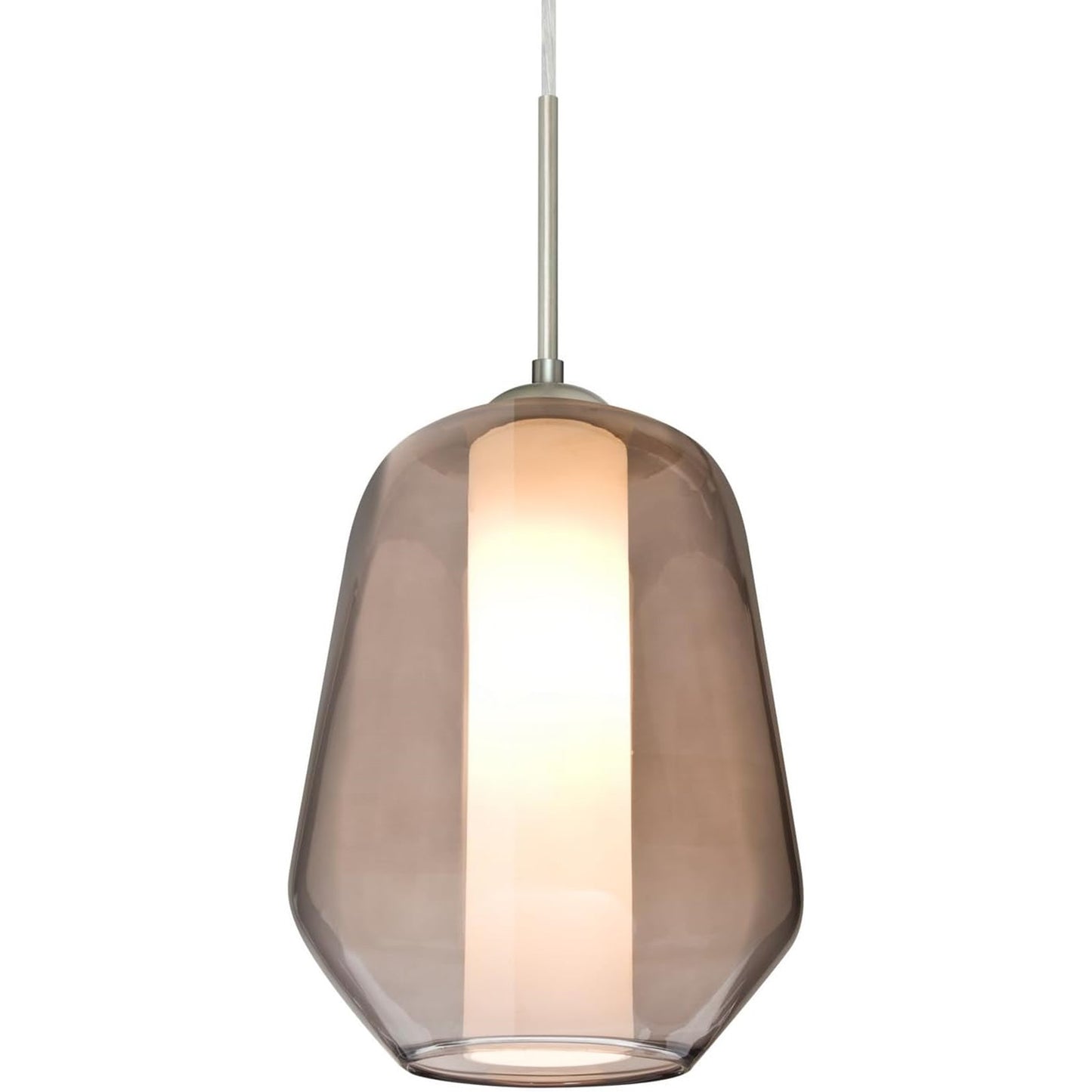 Besa Link 8in 1-Light Pendant | Transitional Satin Nickel and Gray Glass | Kitchen Island & Dining Room | 8 x 8 x 10.5 in | Model 1JT-LINKSM-SN