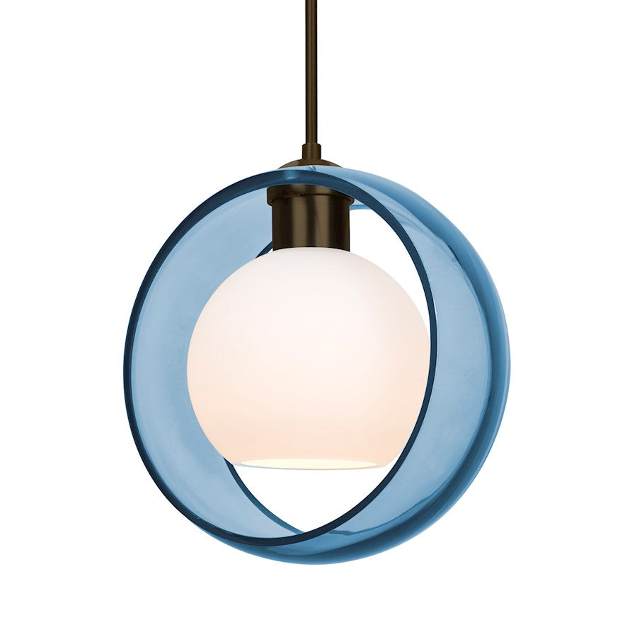 Besa Lighting Mana 9in 1-Light LED Pendant | Contemporary Brushed Bronze and Blue Glass | Kitchen Island & Dining Room | Model 1JT-MANABL-LED-BR