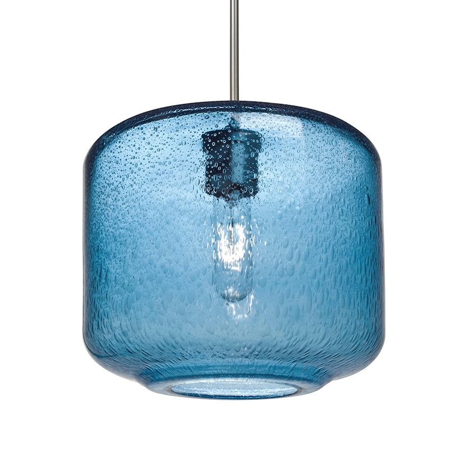 Besa Lighting Niles 10 9in 1-Light Pendant | Transitional Satin Nickel and Blue Glass | Kitchen Island & Dining Room | Model 1JT-NILES10BL-SN