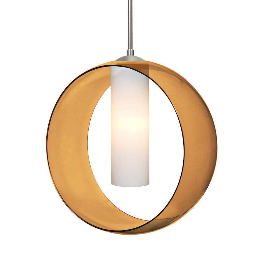 Besa Lighting Plato 12in 1-Light LED Cord Pendant | Contemporary Satin Nickel and Beige Glass | Kitchen Island & Dining | Model 1JT-PLATOAM-LED-SN