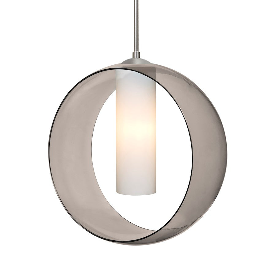 Besa Lighting Plato 12in 1-Light Cord Pendant | Contemporary Satin Nickel and Gray Glass | Kitchen Island & Dining Room | Model 1JT-PLATOSM-SN