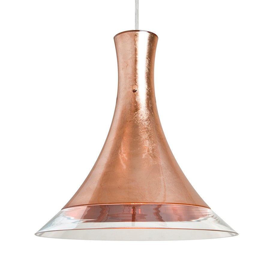 Besa Lighting Rio 12in 1-Light LED Cord Pendant | Contemporary Satin Nickel and Copper Glass | Kitchen Island & Dining Room | Model 1JT-RIOCF-LED-SN