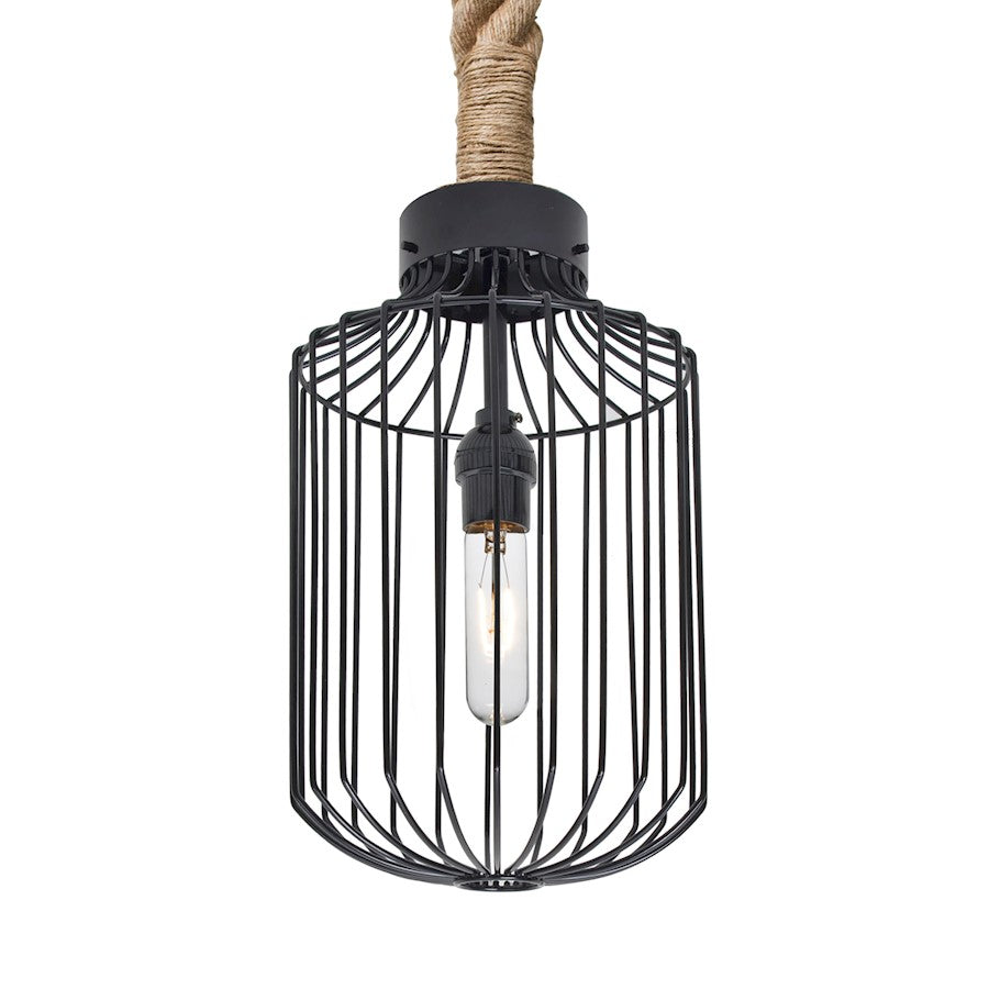 Besa Lighting Sultana 8in 1-Light Cylinder Pendant | Rustic Black Metal | Kitchen Island & Dining Room | 7.9 x 15.2 in | Model 1JT-SULTANA-C-BK