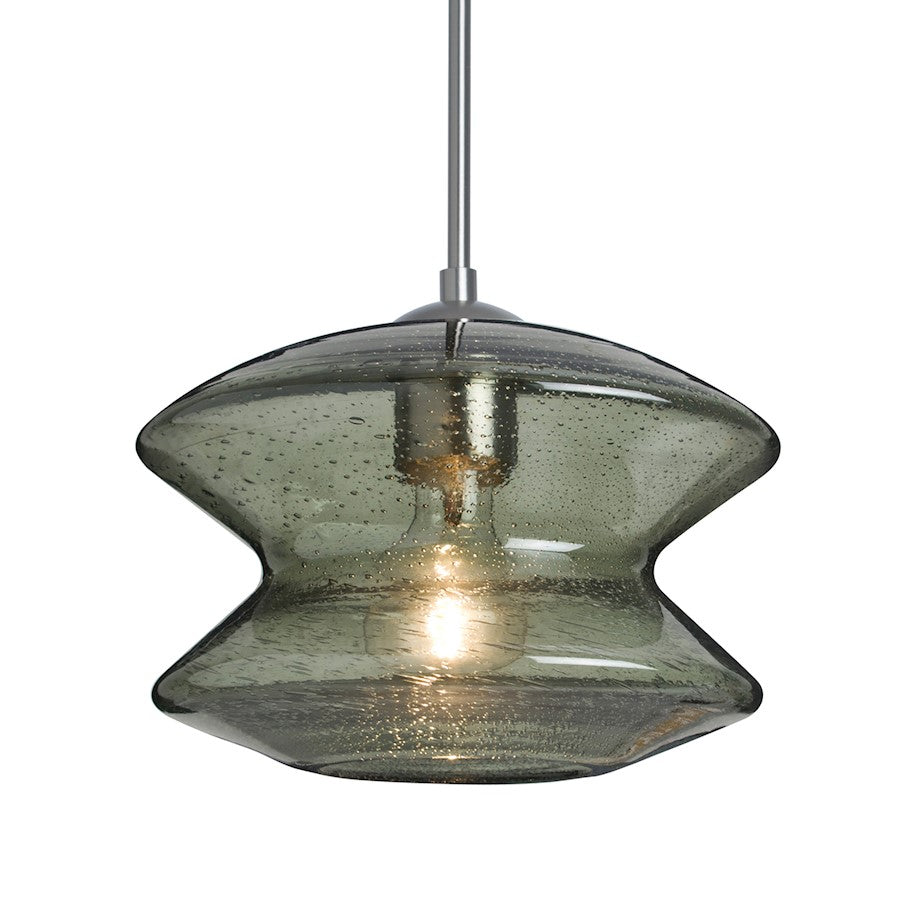 Besa Zen 9in 1-Light Pendant | Transitional Satin Nickel and Green Glass | Kitchen Island & Dining Room | 9 x 9 x 6.7 in | Model 1JT-ZENMS-SN