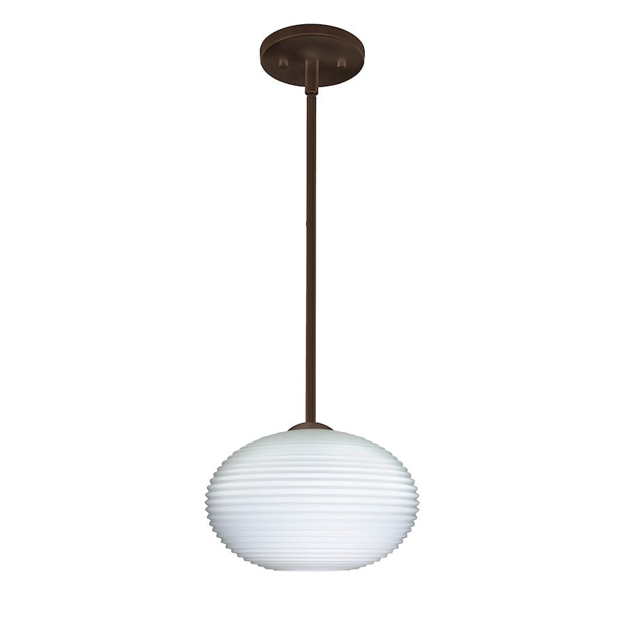 Besa Lighting Pape 10 1-Light LED Stem Pendant | Contemporary Bronze and White Glass | Kitchen Island & Dining Room | Model 1TT-491207-LED-BR