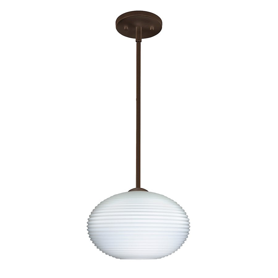 Besa Lighting Pape 12 12in 1-Light LED Pendant | Contemporary Bronze and White Ribbed Glass | Kitchen Island & Dining Room | Model 1TT-491307-LED-BR