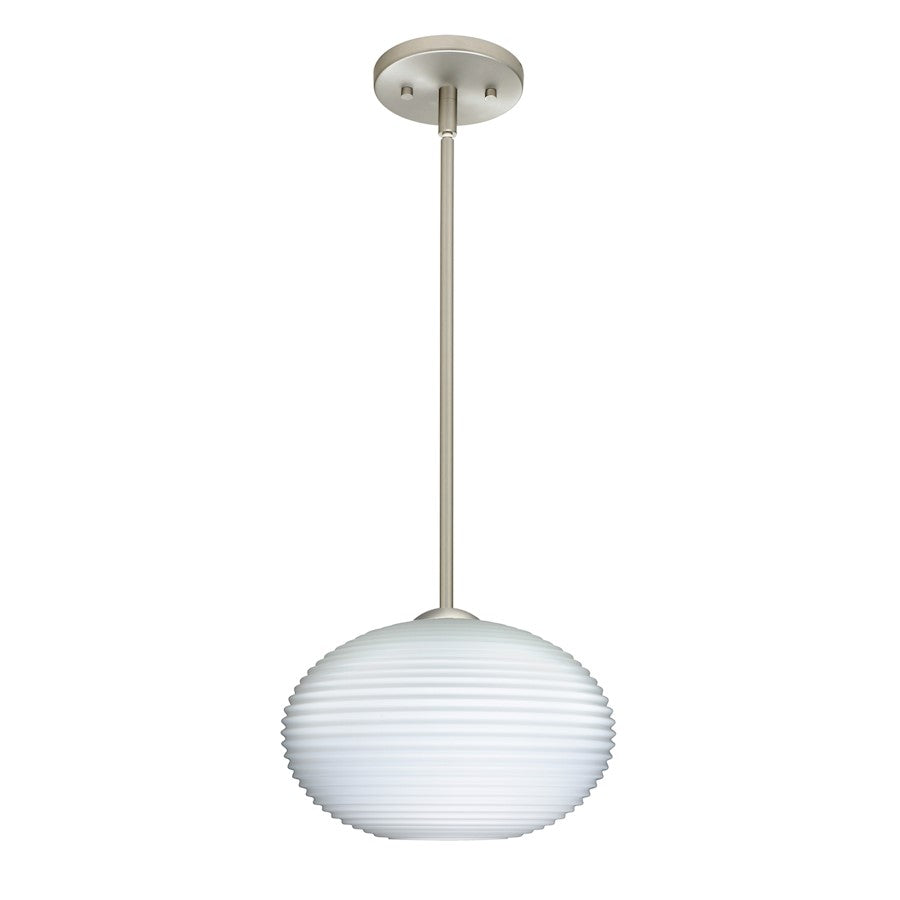 Besa Lighting Pape 12 11in 1-Light Stem Pendant | Contemporary Satin Nickel and White Glass | Kitchen Island & Dining Room | Model 1TT-491307-SN
